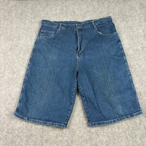 Denim Jorts Mens 42 Dark Wash Baggy Star Button Y2K Skate Shorts Wide Leg Surf